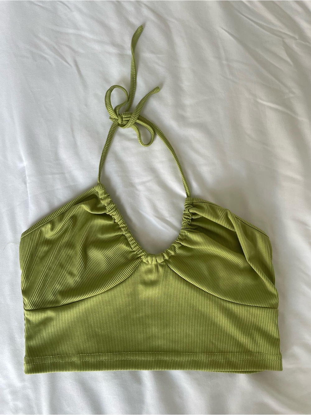 SHEIN Lime Green Ribbed Halter Crop Top